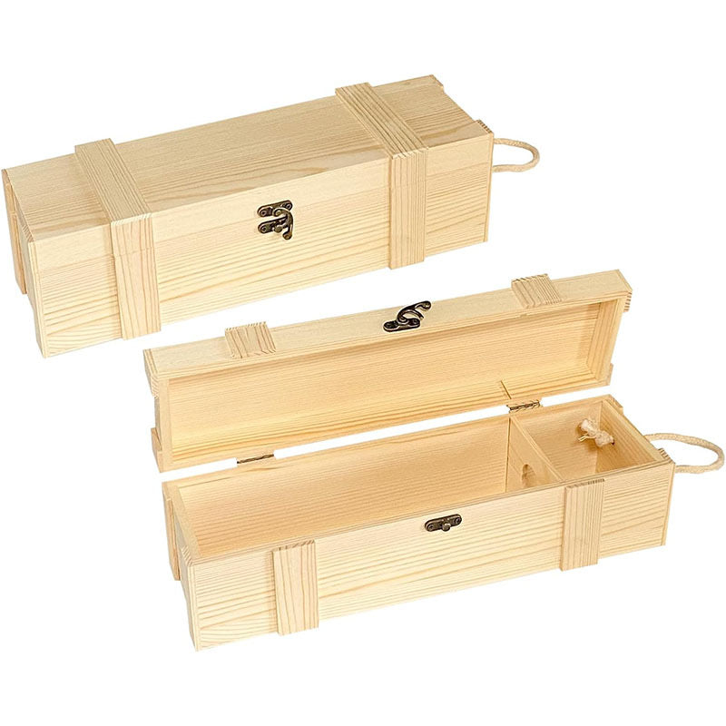 Single Bottle Solid Wood Wine Box with Rope Handle - Premium Gift Packaging for Champagne & Wine, Rustic Wooden Wine Carrier, Accept Custom Orders