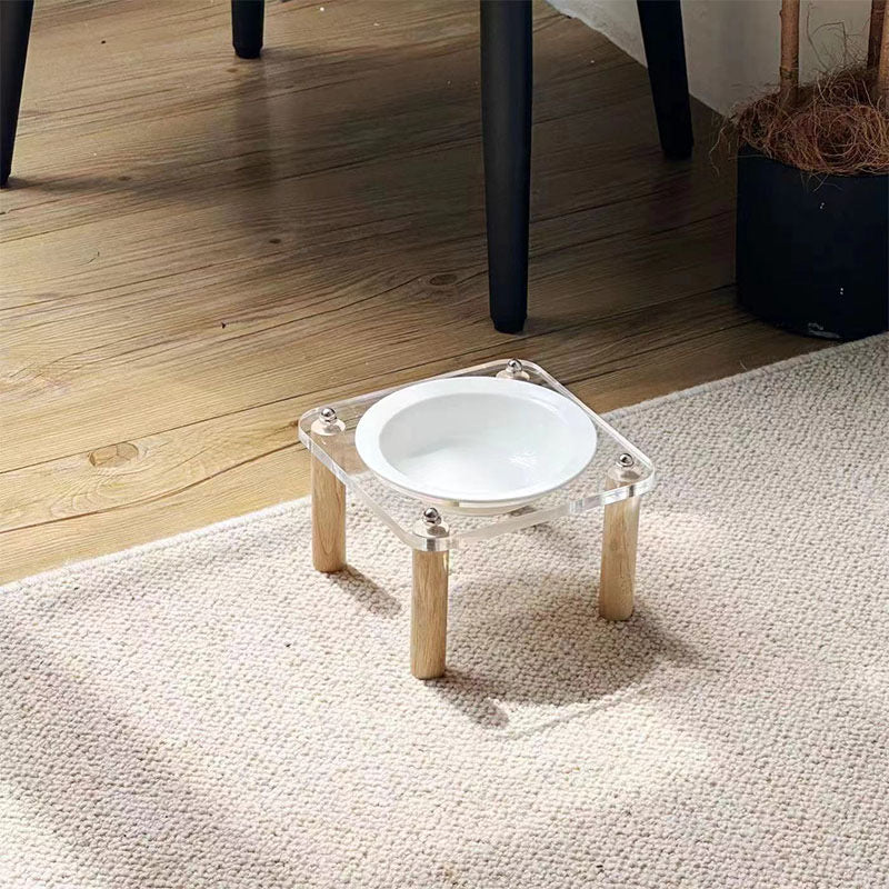 Bamboo Pet Feeder Stand with Glass Bowls - Elevated Cat and Dog Feeding Station, Raised Food and Water Bowls, Accept Custom Orders