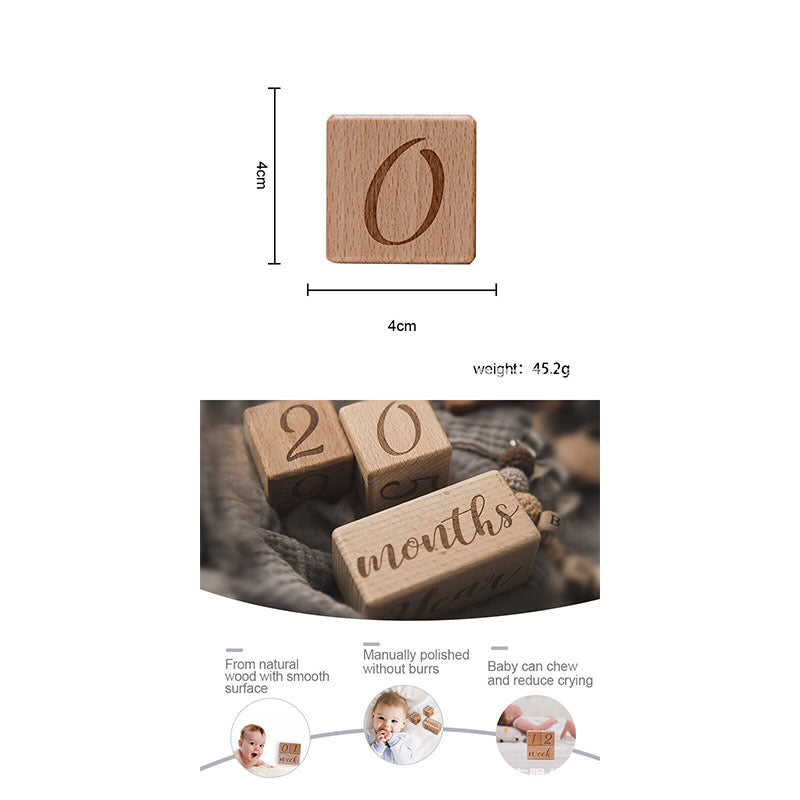Personalized Monthly Baby Milestone Wood Blocks - Custom Engraved Nursery Decor - Natural Wooden Age Blocks for Baby Photos