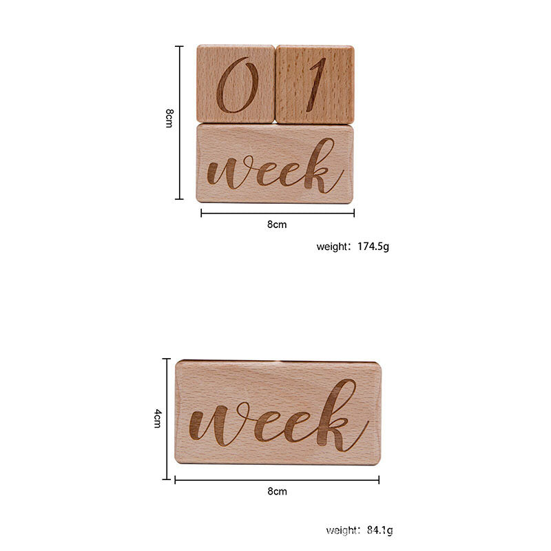 Personalized Monthly Baby Milestone Wood Blocks - Custom Engraved Nursery Decor - Natural Wooden Age Blocks for Baby Photos