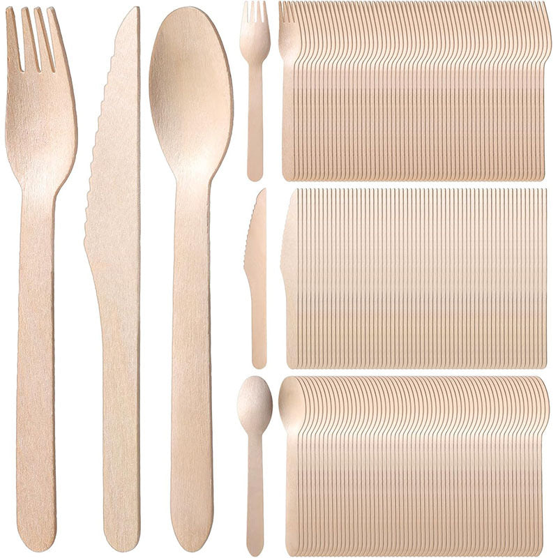 Disposable Tableware Set - Eco-Friendly Wooden Cutlery (Forks, Knives, Spoons), Biodegradable Party Utensils, Accept Custom Orders