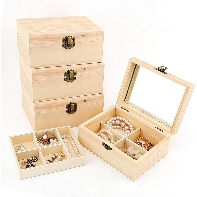 Multi-Functional Wooden Jewelry Storage Box with Clear View Lid - Stackable Jewelry Organizer, Luxury Display Case with Dividers, Accept Custom Orders