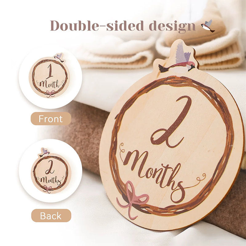 Baby Milestone Markers - Personalized Wooden Milestone Discs, Custom Monthly Age Discs, Newborn Photography Props