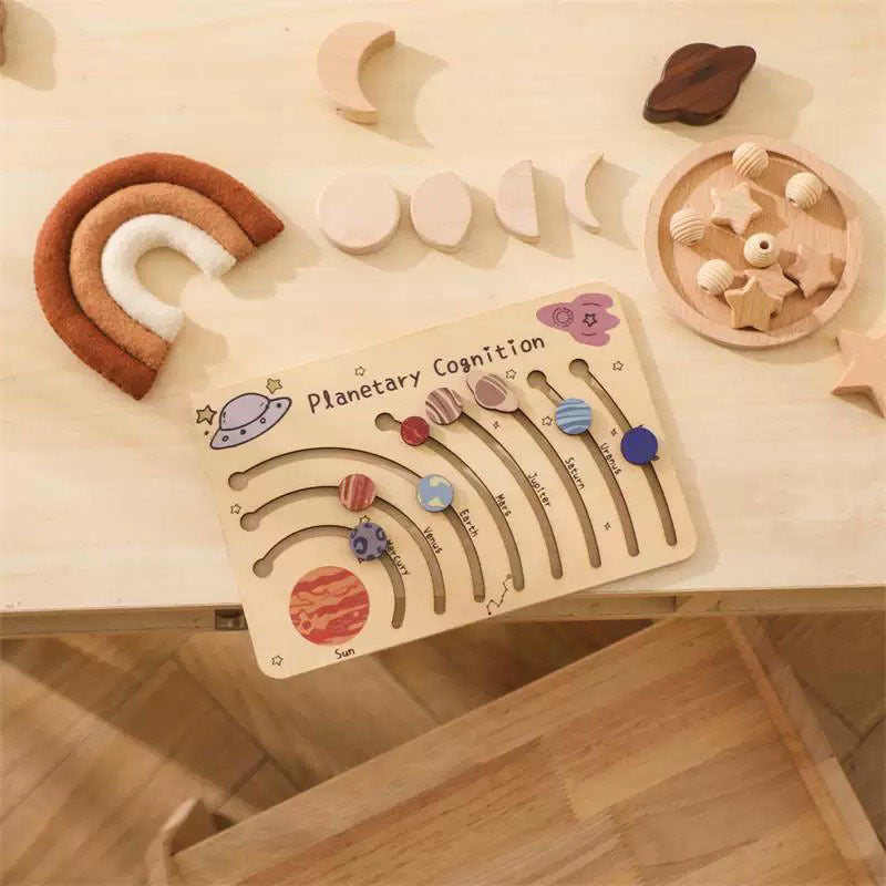 Personalized Wooden Solar System Puzzle - Montessori Planetary Cognition Board for Toddlers - Custom Engraved Space Learning Toy