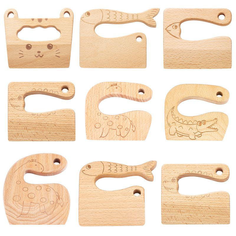 Montessori Wooden Kids Knife for Cooking - Safe Toddler Kitchen Vegetable Cutter