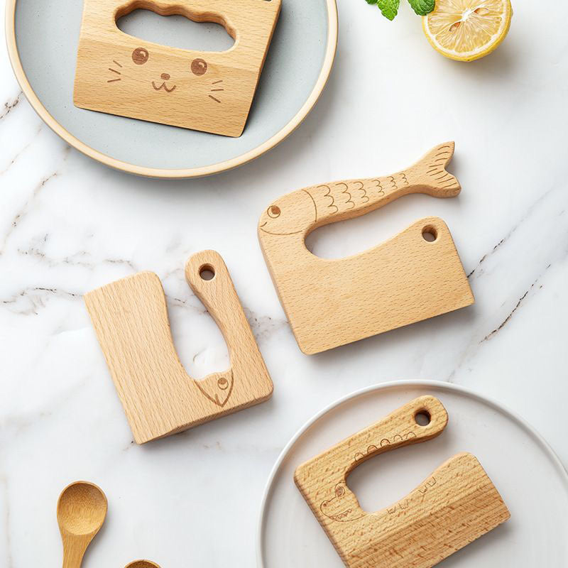 Montessori Wooden Kids Knife for Cooking - Safe Toddler Kitchen Vegetable Cutter