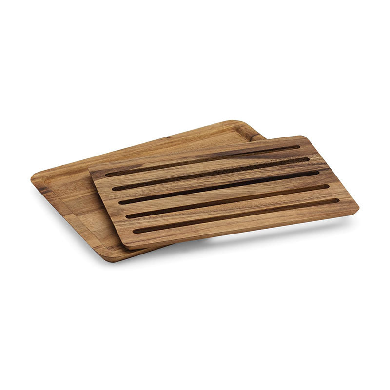 Custom Multi-Functional Wooden Cutting Board with Serving Compartments | Personalized Acacia Wood Bread Board & Crumb Catcher | Unique Housewarming Gift