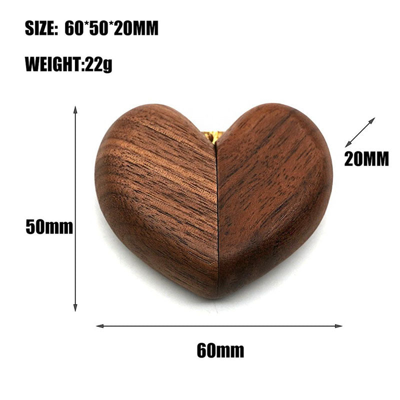 Premium Walnut Heart-Shaped Wooden Ring Box with Hidden Hinge for Proposal & Wedding