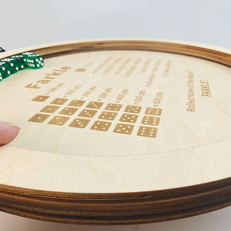 Premium Wooden Farkle Dice Tray Set with Laser Engraved Score Guide for Family Game Night