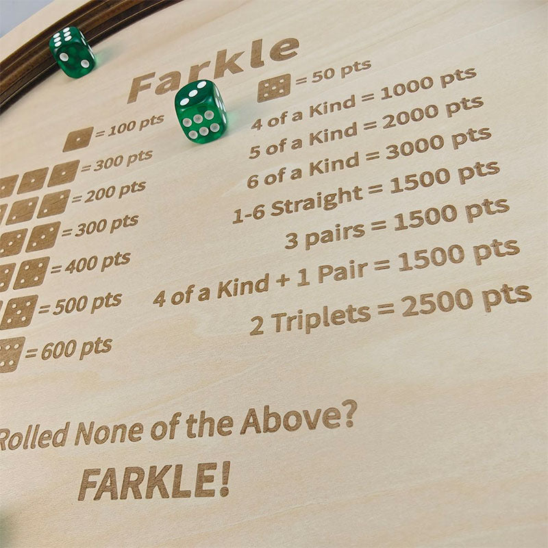 Premium Wooden Farkle Dice Tray Set with Laser Engraved Score Guide for Family Game Night