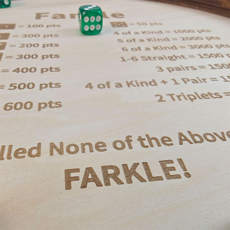 Premium Wooden Farkle Dice Tray Set with Laser Engraved Score Guide for Family Game Night