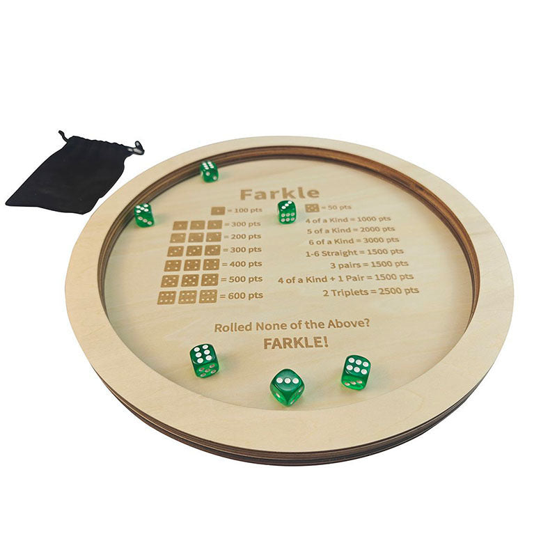 Premium Wooden Farkle Dice Tray Set with Laser Engraved Score Guide for Family Game Night