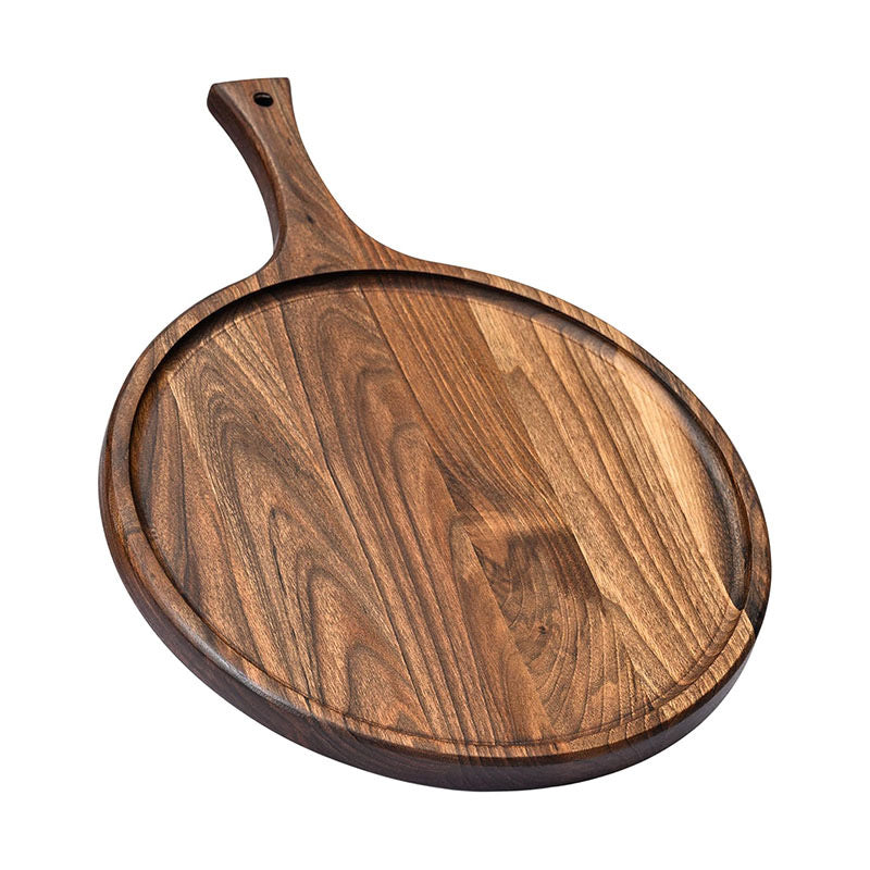 Professional Grade Wooden Pizza Peel with Handle | Customizable Logo Pizza Serving Tray | Round Heavy-Duty Wood Chopping Board for Cafes & Pizzerias