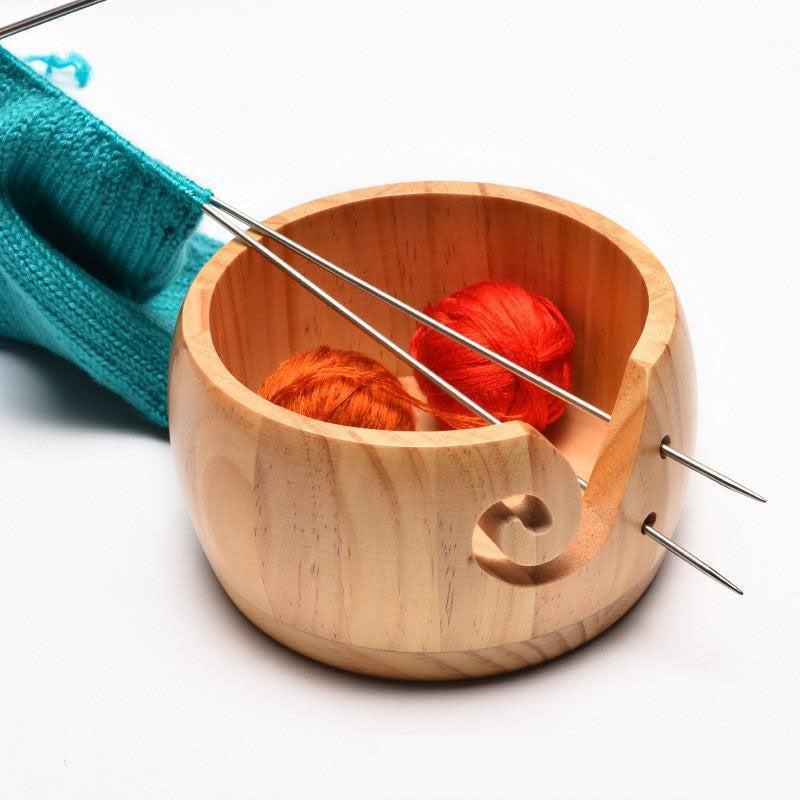 Premium Wooden Yarn Bowl with Lid & Spiral Slot for Knitting and Crocheting