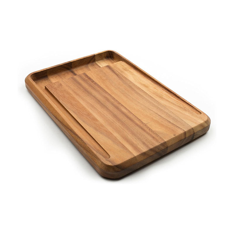 Custom Multi-Functional Wooden Cutting Board with Serving Compartments | Personalized Acacia Wood Bread Board & Crumb Catcher | Unique Housewarming Gift