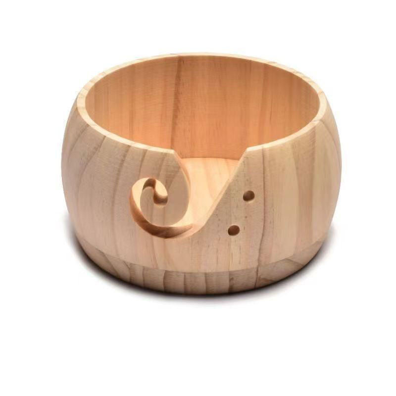 Premium Wooden Yarn Bowl with Lid & Spiral Slot for Knitting and Crocheting