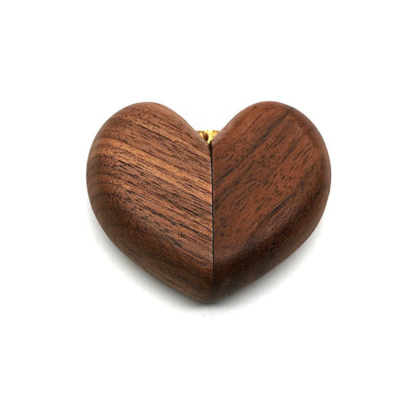 Premium Walnut Heart-Shaped Wooden Ring Box with Hidden Hinge for Proposal & Wedding