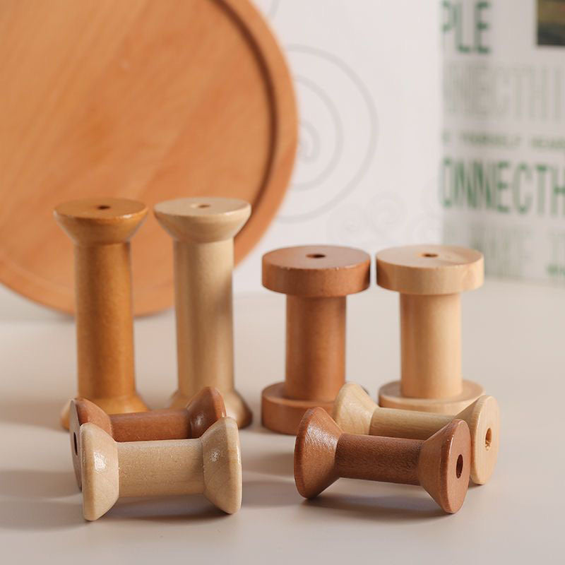 Vintage Empty Wooden Spools for Ribbon, Thread, and Handcrafted Textile Crafts