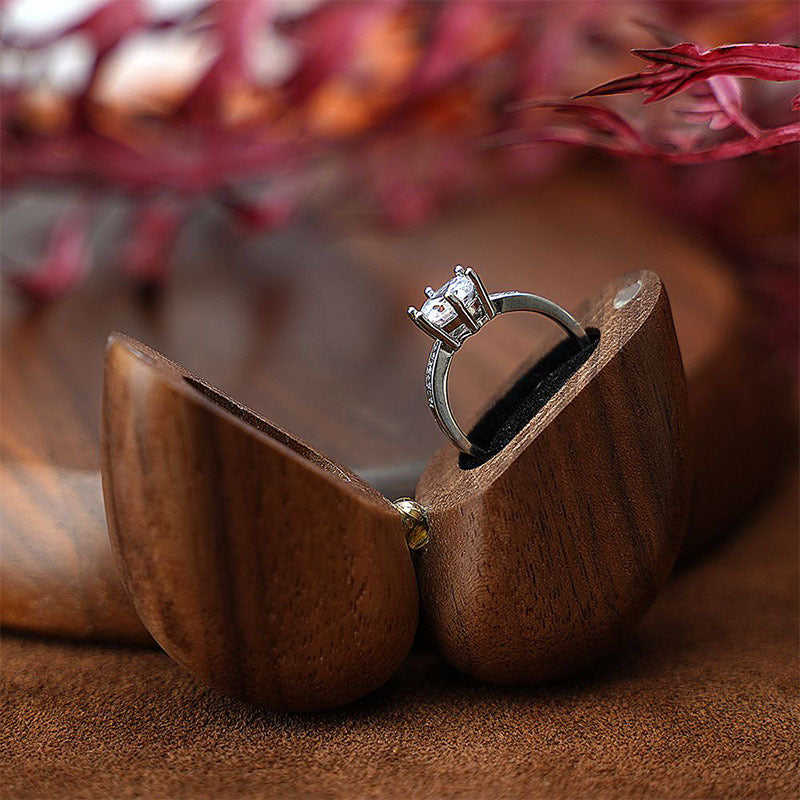 Premium Walnut Heart-Shaped Wooden Ring Box with Hidden Hinge for Proposal & Wedding