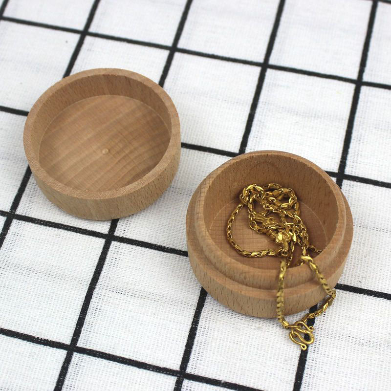Minimalist Round Solid Wood Jewelry Box with Lift-Off Lid for Rings & Earrings