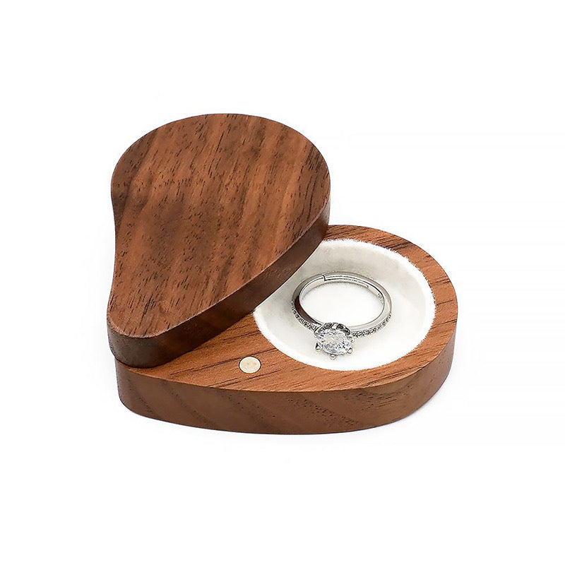Teardrop Walnut Wooden Swivel Ring Box with Magnetic Closure for Proposal