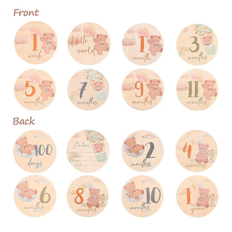Baby Milestone Markers - Personalized Wooden Milestone Discs, Custom Monthly Age Discs, Newborn Photography Props