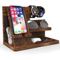 Desk Organizer Sculpture - Multi-Functional Wooden Docking Station for Phone, Watch, Glasses & Keys, Accept Custom Orders