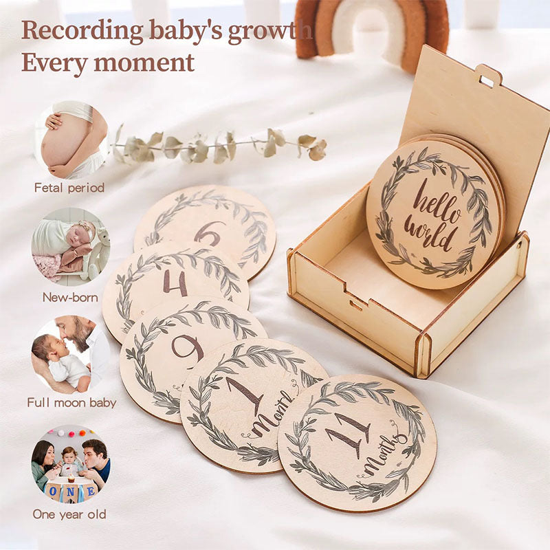 Baby Milestone Markers - Personalized Wooden Milestone Discs, Custom Monthly Age Discs, Newborn Photography Props
