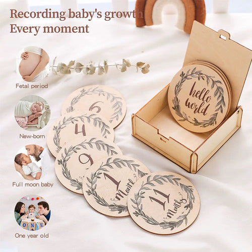 Baby Milestone Markers - Personalized Wooden Milestone Discs, Custom Monthly Age Discs, Newborn Photography Props