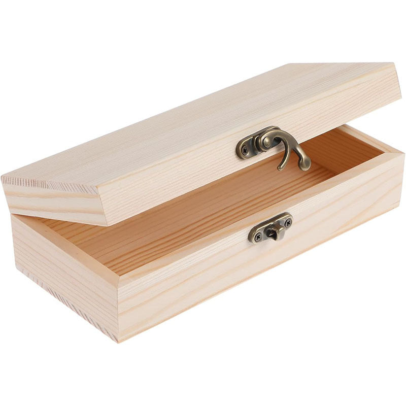 Natural Wood Box with Sliding Lid - Unfinished Wooden Pencil Case & Storage Organizer, Slim Keepsake Box, Accept Custom Orders