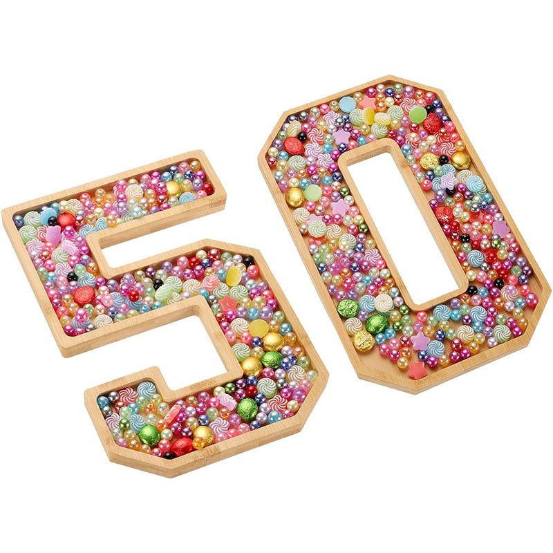 Custom Bamboo Number Grazing Boards & Fillable Candy Trays for Anniversary Parties