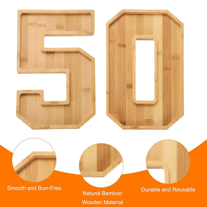 Custom Bamboo Number Grazing Boards & Fillable Candy Trays for Anniversary Parties