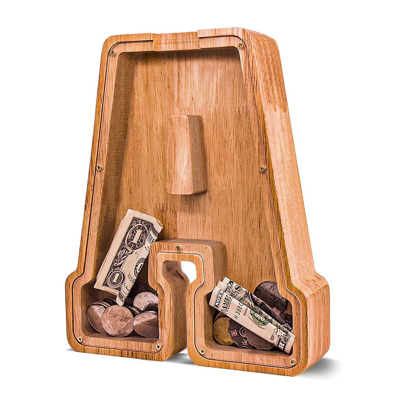 Wholesale Custom Alphabet Letter Wooden Piggy Bank - Personalized Clear Acrylic Money Box for Kids - Factory Direct Creative Wood Craft Gift with Custom Logo