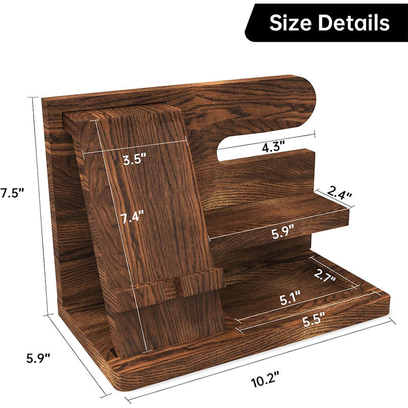 Desk Organizer Sculpture - Multi-Functional Wooden Docking Station for Phone, Watch, Glasses & Keys, Accept Custom Orders