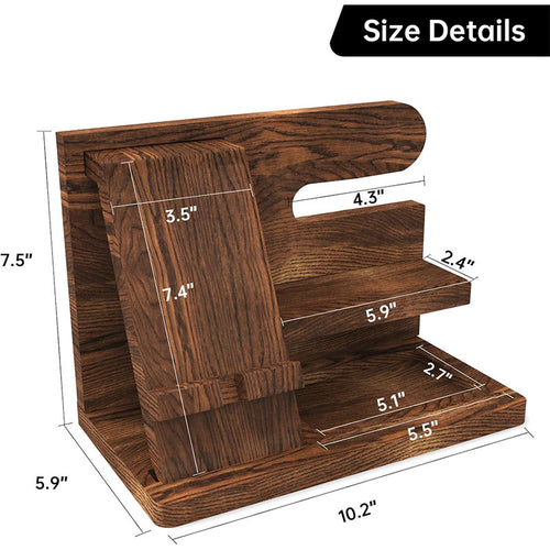 Desk Organizer Sculpture - Multi-Functional Wooden Docking Station for Phone, Watch, Glasses & Keys, Accept Custom Orders