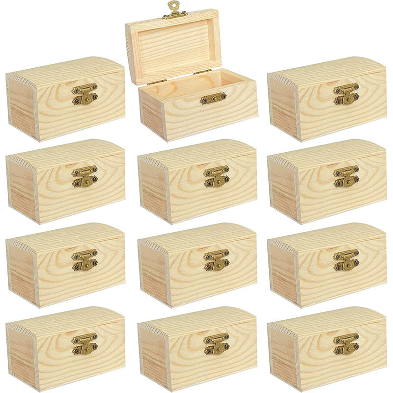 Small Unfinished Wooden Box with Hinged Lid - Natural Wood Treasure Chest for Jewelry & Crafts, DIY Keepsake Box, Accept Custom Orders