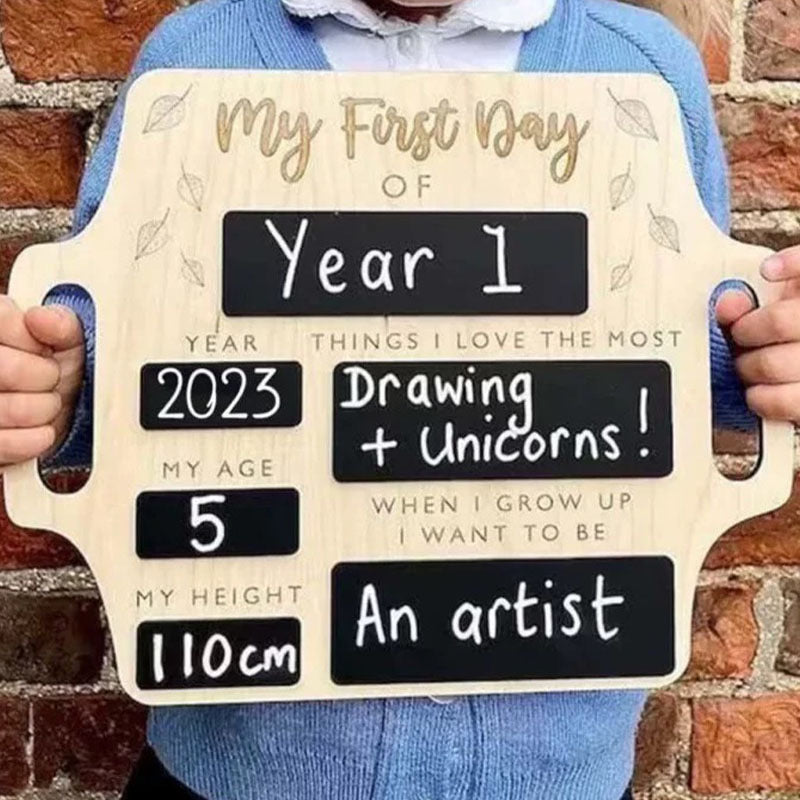 Personalized "My First Day" Wooden Chalkboard Sign - Custom Back to School Milestone Board - Reusable First Day of School Photo Prop