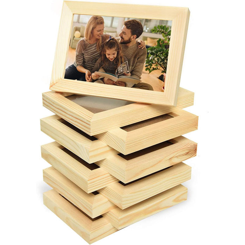 Unfinished Solid Wood Photo Frame - Natural Pine Picture Frame for DIY Painting & Crafts, Desktop & Wall Display, Bulk Pack Available