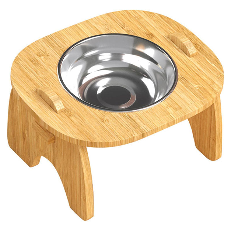 Minimalist wooden Elevated Pet Feeder - Double Bowl Raised Cat & Dog Feeding Station - Eco-Friendly Wooden Stand with Stainless Steel Bowls