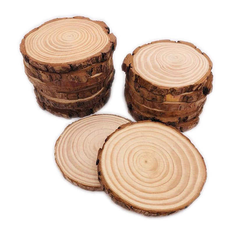 Personalized Natural Wood Slice Coasters - Custom Engraved Rustic Bark Coasters