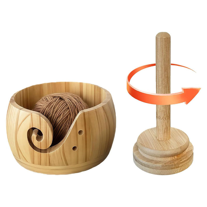 Ultimate Wooden Knitting Organizer Set - Personalized Yarn Bowl & Rotating Holder Combo - Custom Engraved Handcraft Accessories