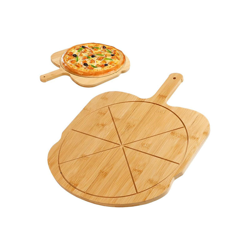 Premium Bamboo/Acacia Pizza Paddle & Charcuterie Board – Round Wooden Serving Platter with Easy-Grip Handle for Pizza, Cheese, and Appetizers