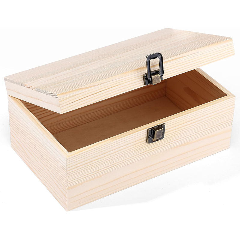 Rectangular Solid Wood Storage Box with Hinged Lid - Natural Unfinished Wooden Keepsake Box, Memory Chest for Photos & Jewelry, Accept Custom Orders
