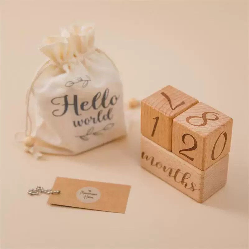 Personalized Monthly Baby Milestone Wood Blocks - Custom Engraved Nursery Decor - Natural Wooden Age Blocks for Baby Photos