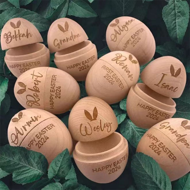 Seasonal Ornament Egg - Personalized Screw-Open Wooden Easter Egg, Custom Refillable Wood Egg for Candy & Keepsakes