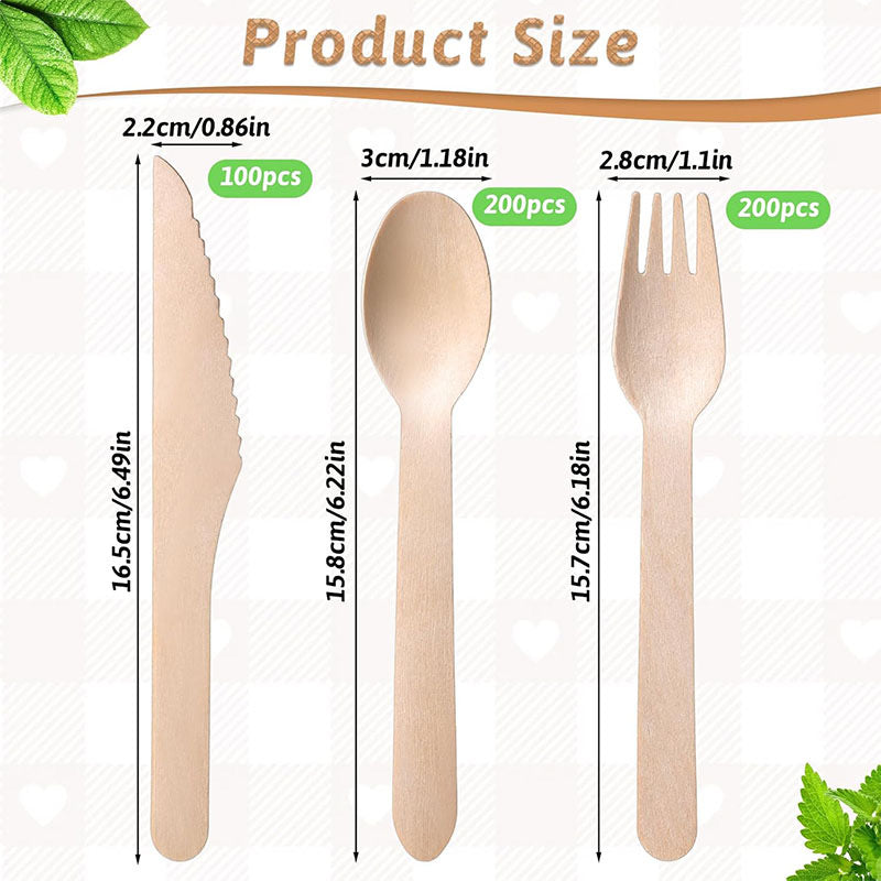 Disposable Tableware Set - Eco-Friendly Wooden Cutlery (Forks, Knives, Spoons), Biodegradable Party Utensils, Accept Custom Orders