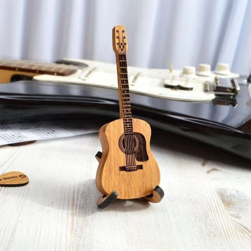Wooden Guitar Ornament for Music Lovers - Personalized Guitarist Gift, Miniature Wood Guitar Sculpture - Music Studio Decor, Accept Custom Orders