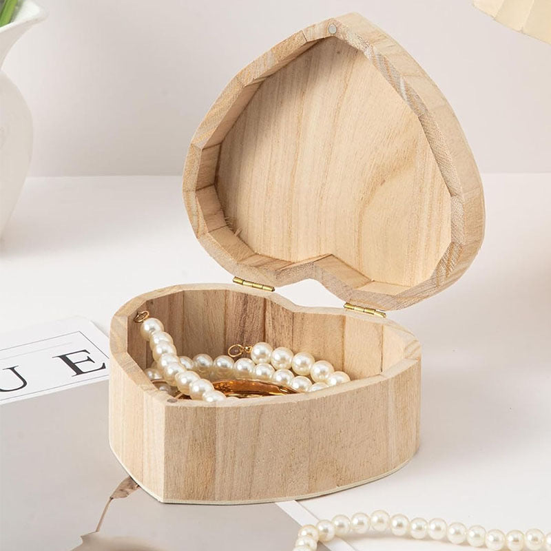 Heart-Shaped Wooden Jewelry Box - Romantic Keepsake Organizer with Hinged Lid, Natural Wood Trinket Box, Accept Custom Orders