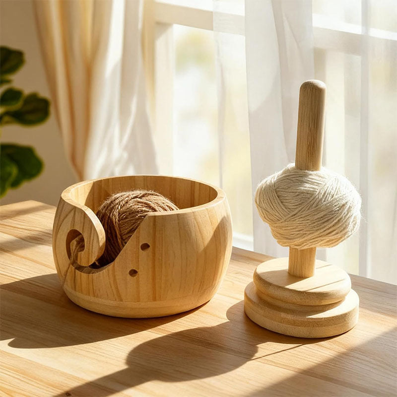 Ultimate Wooden Knitting Organizer Set - Personalized Yarn Bowl & Rotating Holder Combo - Custom Engraved Handcraft Accessories