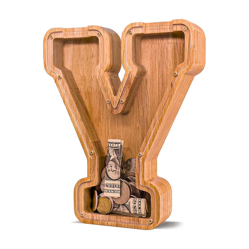 Wholesale Custom Alphabet Letter Wooden Piggy Bank - Personalized Clear Acrylic Money Box for Kids - Factory Direct Creative Wood Craft Gift with Custom Logo